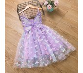 Vestido de princesa de algodón con cuello halter y mariposa para niñas pequeñas y medianas 140cm color rosa