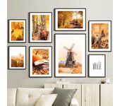 Otoño hoja de arce bosque calabaza tren granja paisaje pinturas imprimir imágenes lienzo decoración atística de pared hogar para sala de estar 21*30cm