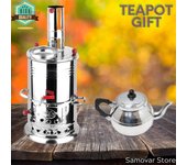 Tetera de regalo Acero inoxidable cromado samovar estufa de leña camping samovar té juegos de té Tetera Picnic samovar estufa té para té