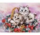 Mosaico de diamantes Tres gatitos en canasta Pedrería Punto de cruz Bordado de diamantes 20X30CM