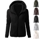 Mujeres con capucha suéter abrigo invierno cálido lana cremallera abrigo algodón abrigo prendas de vestir L beige
