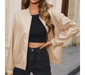 Chaqueta de talla grande para mujer, informal, corta, de manga larga, de cuero sintético, para motociclista S negro