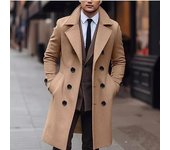 Abrigo largo cruzado de lana para hombre, estilo europeo y americano - Colección otoño/invierno M caqui