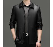 Chaquetas de cuero genuino de otoño e invierno para hombres, chaquetas de cuero con solapa de piel de oveja para hombres de mediana edad. 195