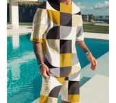 Conjunto de chándal de verano para hombre, camiseta de manga corta, ropa con estampado a cuadros 3D, conjunto corto, traje deportivo informal con cuello redondo, ropa para hombre XL