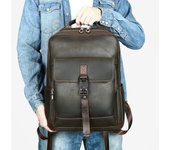 Mochila de cuero genuino para computadora, mochila informal para hombres, mochila de cuero Crazy Horse, mochila premium para hombres café