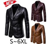 Chaqueta de cuero delgada para hombre, chaqueta de cuero de PU para motocicleta, Otoño e Invierno L negro