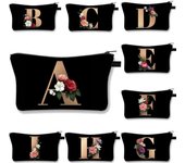 Bolsa de cosméticos con 26 iniciales de flores, bolsas de maquillaje con letras AZ, regalo de viaje para dama de honor, estuche de cosméticos portátil para mujer, bolsa de belleza