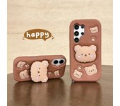 Funda Soporte Oso para Samsung Galaxy S25 S24 S23 Ultra S21 S23 FE A12 A13 A14 A15 A16 A24 A25 A26 A35 A36 A51 A31 A30S A52 A53 A54 A55 A56 A50S Samsung S25 Ultra marrón