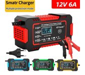 Cargador de batería de 12 V para coche, motocicleta, moto, totalmente automático, multifunción, reparación de pulsos de 6 A, pantalla táctil y pantalla LCD para ácido de plomo seco y húmedo