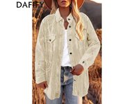 DAFIFY Moda mujer Casual Color sólido estampado Otoño Invierno manga larga cuello POLO chaquetas y abrigos S