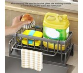 Rejilla para secar platos para fregadero de cocina, escurridor con bandeja de agua inclinada, organizador para ahorrar espacio, para almacenamiento en encimera, soporte para utensilios A gris