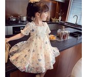 Vestido de verano para niñas, estilo popelina, de gasa de malla, estilo princesa 90(90cm)