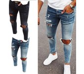 Pantalones vaqueros de hombre de moda con cremallera en la rodilla y rotos en la pantorrilla Pantalones vaqueros rotos para hombre M azul