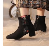 Botas cortas de mujer de primavera 33-47 con diseño de flores antiguas a juego, zapatos Hanfu, botas de tacón grueso H531 34
