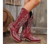 Botas vaqueras bordadas para mujer, hasta la rodilla, hasta la pantorrilla, estilo vintage, estilo western, zapatos de tacón para mujer, tacón de bloque para otoño, D350 36