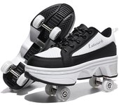Zapatillas con ruedas para niños y niñas, con ruedas dobles, deformables 33 blanco