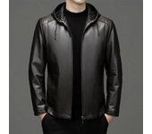 Chaqueta de cuero genuino para hombre, nueva chaqueta de cuero informal con capucha, chaqueta informal para motocicleta, traje de otoño para papá de mediana edad XXXXL