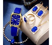 Relojes de lujo de moda cuadrados para mujer, reloj de pulsera de cuarzo para mujer, clásico, sencillo, con correa de cuero azul, reloj femenino