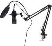 Kit de micrófono de suspensión Tarjeta de sonido profesional y soporte de micrófono y brazo de micrófono F998 Live negro
