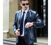 Chaqueta de talla grande 6XL para hombre, chaqueta de traje de piel sintética, vestido de otoño e invierno, abrigo azul negro para oficina de negocios XXXXXL