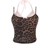 Camisola de retales de encaje para mujer, Top corto Vintage Y2k, moda de verano, camiseta sin mangas, chaleco Sexy sin mangas con hombros descubiertos S café