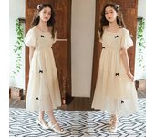 Vestido de gasa para niñas, vestido de verano de manga corta con mangas de burbujas, vestido de princesa para niños 2023 120cm púrpura
