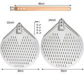 Pala para pizza redonda de 12/14 pulgadas, perforada en aluminio anodizado duro con mango de madera, para horno casero.