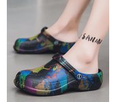 Sandalias de playa cerradas de verano para hombre con estampado - Zapatillas deportivas para casa y playa 37 negro