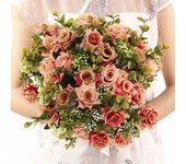 Seda Artificial, 1 manojo de rosas rizadas, ramo Floral, mesa, decoración para el hogar, boda, flores falsas, manualidades, decoración para fiestas blanco