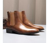 Botas Chelsea de moda para hombre, botas cortas hasta el tobillo para hombre, botas de cuero, zapatos casuales de caña alta para hombre 38 marrón