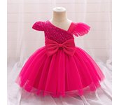 Vestidos de lazo de lentejuelas para bebé para niña, vestido de princesa para fiesta de bodas con mangas abullonadas para Navidad, disfraz formal de gala para primer cumpleaños 12-18M púrpura