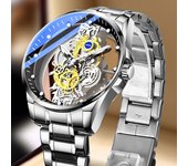 Reloj automático luminoso de doble cara para hombre: resistente al agua y no mecánico.
