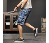 Pantalones cortos de mezclilla para hombre, estilo vintage, para motociclista, motocicleta, hip hop, recortados, con múltiples bolsillos, pantalones cortos de mezclilla tipo cargo de talla grande 33 azul