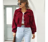 Chaquetas y abrigos de cuello tipo polo de manga larga con estampado de color sólido informal vintage para mujer de QICED para otoño e invierno S marrón