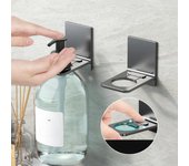Estante de aluminio para botellas de gel de ducha Space, ajustable, sin taladros, para colgar champú, dispensador de jabón universal de pared. gris