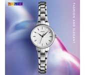 Reloj de cuarzo SKMEI, relojes de moda para mujer, relojes de pulsera impermeables de acero inoxidable para mujer plata
