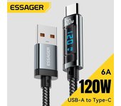 Cable USB tipo C Essager 6A 120W para Xiaomi 14pro Pantalla LED Cargador de carga rápida Cable USB C Cable de datos para Realme Black Shark 1m gris