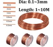Alambre de cobre puro de 10M ~ 1M, alambre de cobre conductor de bobina de cobre, alambre de cobre superfino, 0,1/0,3/0,6/0,8/1/1,5/1,8/2/2,5/3mm 0.1mm X 10M