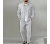 Solapa ajustada abrigo masculino Waffle bolsillo con cremallera ropa deportiva de manga larga cárdigan chaqueta conjunto pantalones ropa elegante para hombre XS blanco