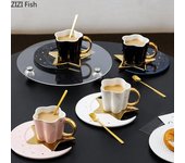 Taza de agua creativa con forma de estrella y luna, para café, té de la tarde, café con leche, juego de tazas de cerámica para oficina, taza moderna para desayuno en casa, regalo de leche 101-200ml azul
