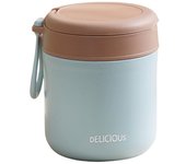 Taza de sopa de acero inoxidable de 430ml, portátil a prueba de fugas con cuchara, taza de desayuno, suministro para estudiantes azul