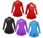 Vestido de patinadora de salón para niñas, traje de falda de baile de ballet y leotardo de gimnasia de manga larga de tul 9-10 Years borgoña