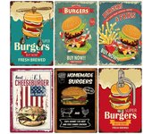 Letrero de metal de hamburguesa, placa vintage de hamburguesas y papas fritas, decoración de pared para cocina, restaurante, tienda, 8 x 12 pulgadas Tinplate 20x30cm