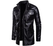 Otoño e Invierno nuevos hombres chaqueta de cuero larga viento cuello alto chaqueta de cuero chaqueta de PU M