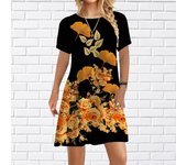 Vestido informal de mujer, vestidos con estampado de hojas de rosas de verano para mujer, vestido de manga corta con cuello redondo de talla grande XS blanco