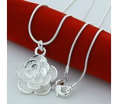 Collar con colgante de flor rosa de Plata de Ley 925, cadena de serpiente de 18/20-24/26/30 pulgadas para mujer, joyería de compromiso de boda 75cm plata