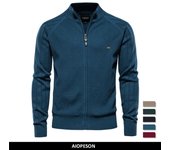 AIOPESON Argyle cárdigan de Color sólido para hombre, cárdigan informal de calidad con cremallera de algodón para invierno, suéteres para hombre, cárdigans básicos de moda para hombre M 55-65 kg caqui