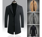 Abrigo de lana, traje formal, cuello, manga larga, largo medio, chaqueta para hombre, color sólido, botonadura sencilla, ropa de oficina y negocios XL negro