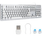 Teclado mecánico retro para juegos con cable, clic de tecla con 104 teclas, diseño ergonómico ligero y mixto, blanco negro